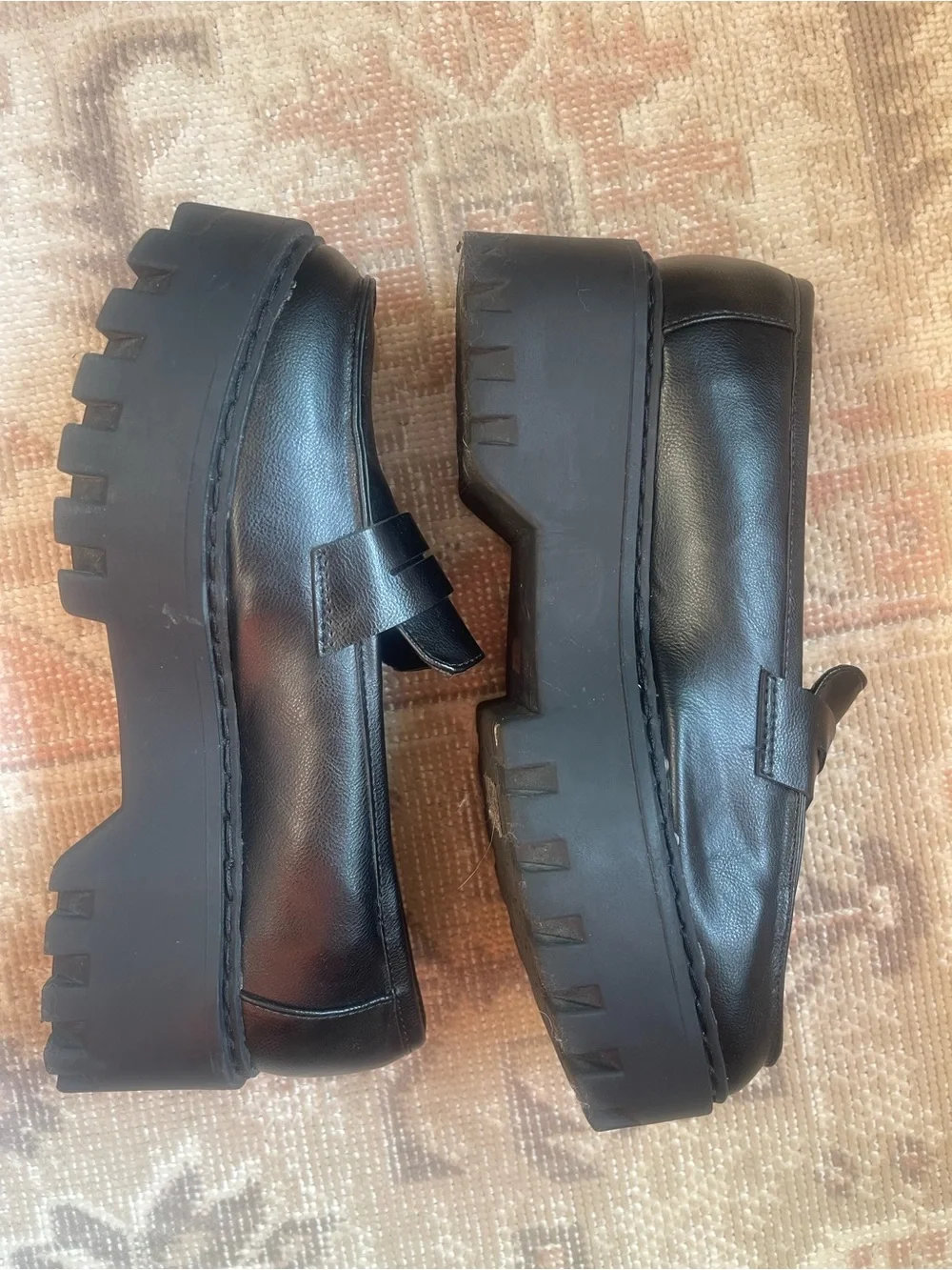 Women's Black Lug-Sole Platform Penny Loafers